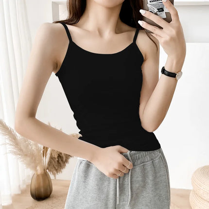 Women Solid Color Cotton Camisoles Vest Breathable Top by zapcart