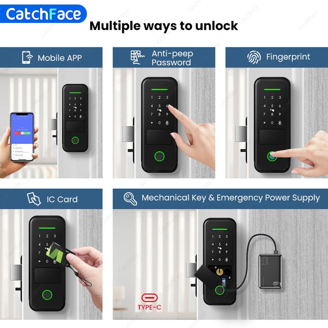 Catchface Fingerprint Smart Door Lock IP66 Outdoor Security by zapcart