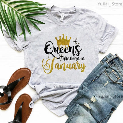 Queen Are Born In January To December Bold Graphic Tee Women by zapcart