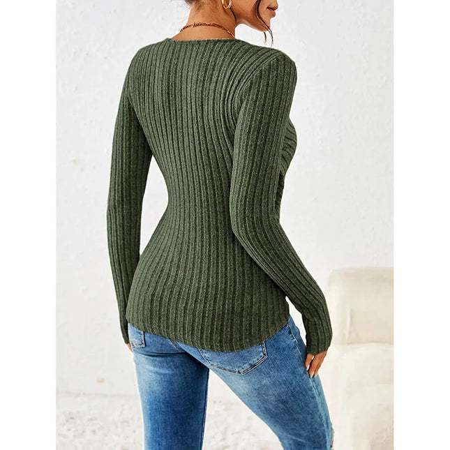 Women Button V Neck Knit Sweater Cozy Warm Fall Top by zapcart