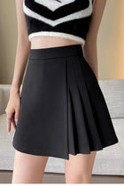 Gray Pleated Asymmetrical Skirt For Women High Waist Office by zapcart