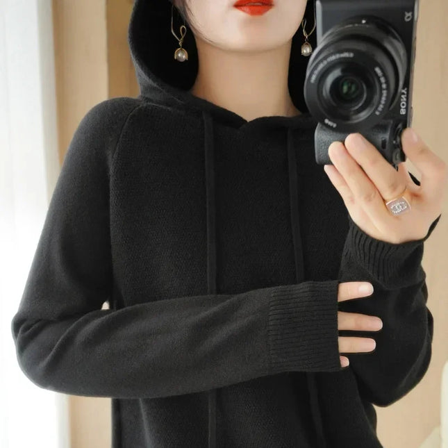Korean Hooded Sweater Women Warm Knit Pullover Cozy Casual by zapcart