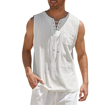 Mens Casual Sleeveless Vest With Lace Up V Neck Realxizicn by zapcart