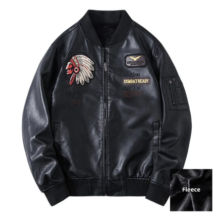 2024 New Men's Leather Jacket Lapel Embroidery Trend Biker Motorcycle Jacket Men's Fashion Casual Windproof PU Bomber Coat 4XL by zapcart