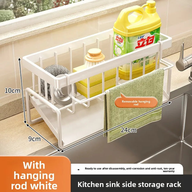 Kitchen Sponge Holder Drain Rack Sink Organizer for Dish Cloth Scrubber Storage with Hanging Hook by zapcart