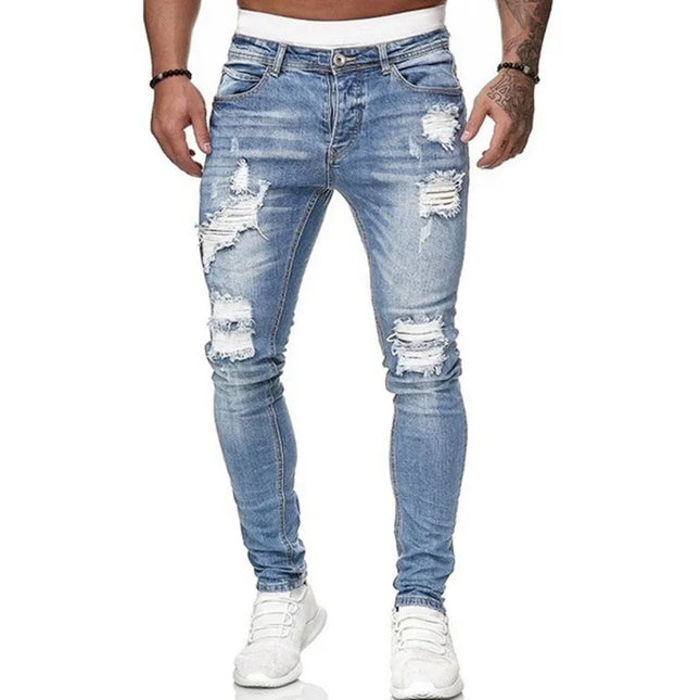 Men Ripped Skinny Jeans CN Guangdong Street Style Denim by zapcart
