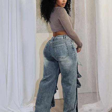 BKQU Women High Waist Detachable Button Wide Leg Jeans by zapcart