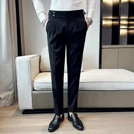 HUBEI Men Elastic Suit Pants Italian Style Slim Fit Formal by zapcart