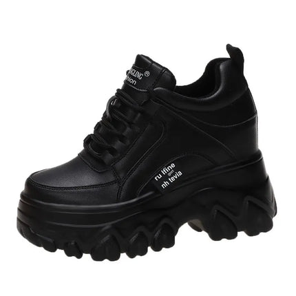 Rockynice Women Leather Platform Sneakers 9cm Wedge by zapcart