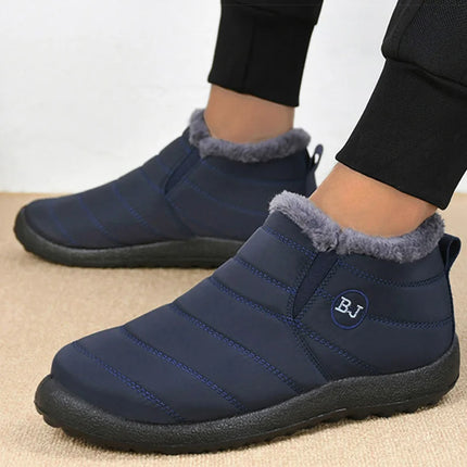 HAJINKCN Mens Winter Slip On Boots Waterproof Fur Lined by zapcart