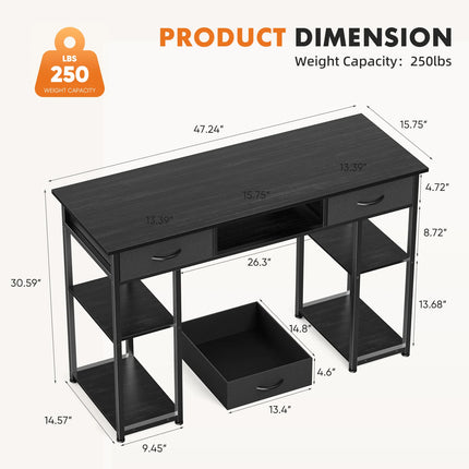 JHK 48 Inch Double Deck Shelving Office Desk Drawers by zapcart