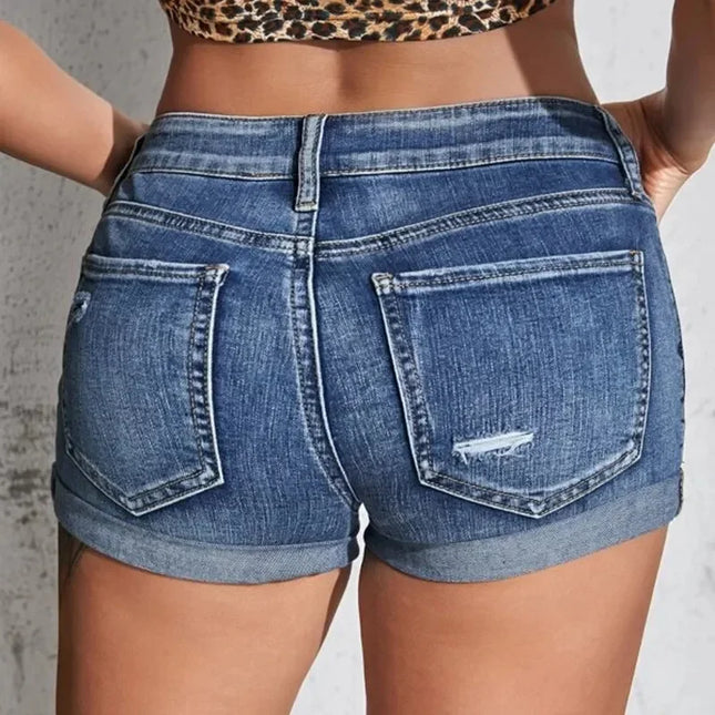 Womens Split Denim Shorts Mid Rise Slim Fit Beachwear by zapcart