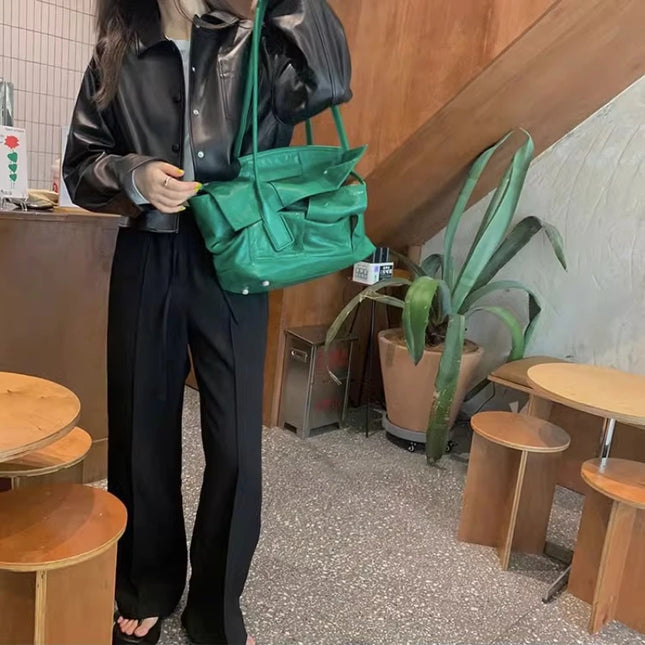 Women PU Leather Biker Jacket Loose Fit Black Autumn Coat by zapcart