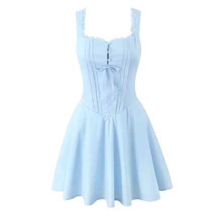 YENKYE Women Blue Elegant Party Mini Dress A Line Lace by zapcart