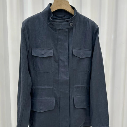 Breathable Linen Jacket For Women Four Pocket Zipper by zapcart