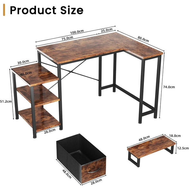 General L Shaped Corner Desk With Drawer And Monitor Stand by zapcart
