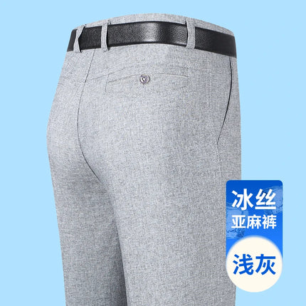 Men's Linen Pants Ice Cool Summer Trousers For Office Dad by zapcart