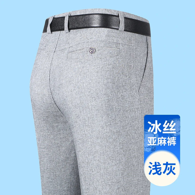 Men's Linen Pants Ice Cool Summer Trousers For Office Dad by zapcart