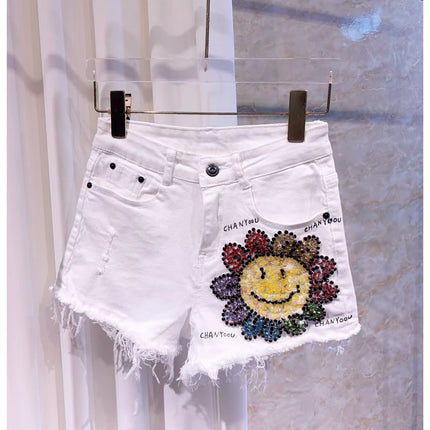 New Trendy Brand White Denim Shorts For Women High Waist by zapcart