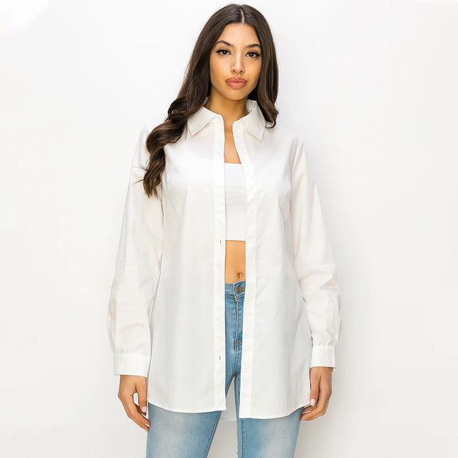 Baicpo White Long Sleeve Cotton Button Down Shirt Women by zapcart