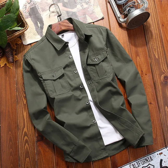 HOMAGROW Mens Dress Cargo Shirt Regular Fit Long Sleeve by zapcart