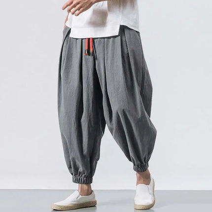 Sanwoodcn Men Drawstring Harem Pants Wide Leg Joggers by zapcart