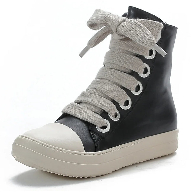 LXMWWJS Womens High Top Leather Sneakers Lace Up Casual by zapcart