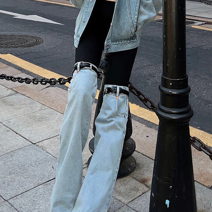 BKQU Patchwork Jeans Women High Waist Wide Leg Streetwear by zapcart