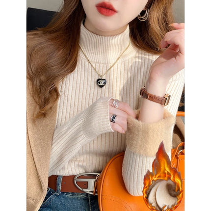 Women's Turtleneck Sweater Thermal Velvet Lined Cozy Warmth by zapcart