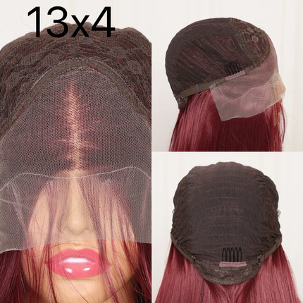Deep Wave Lace Frontal Wig 13x4 Burgundy 99J for Black Women by zapcart