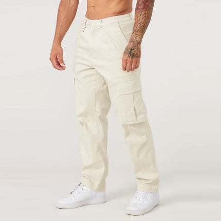 Mens Khaki Wide Leg Linen Cargo Pants Guangdong CN Summer by zapcart