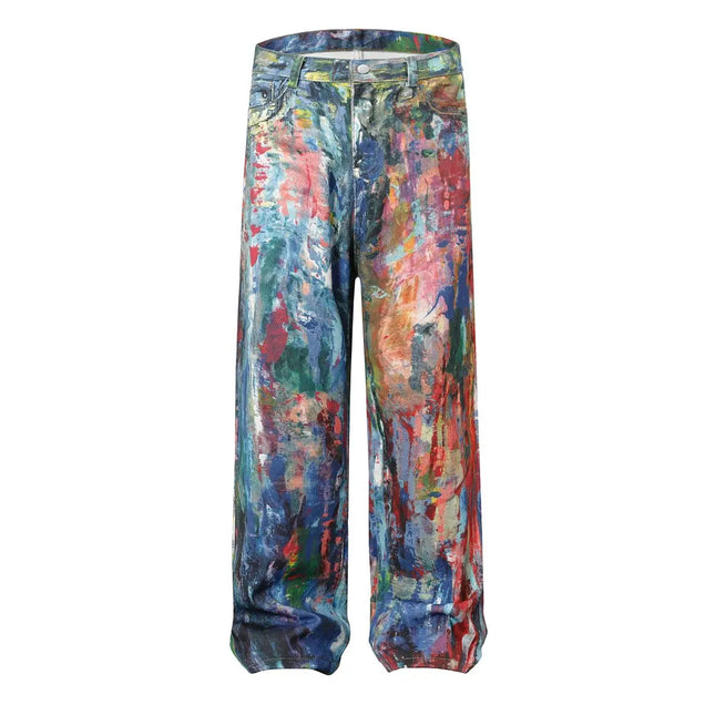 Graffiti Baggy Jeans Men Distressed Rainbow Pattern by zapcart