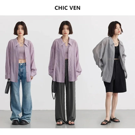 Chic Ven Women Shirts Loose Transparent Summer Tops by zapcart