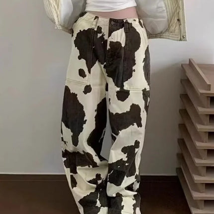 Ropa Y2K Cow Pattern Baggy Jeans For Women Cotton Denim by zapcart