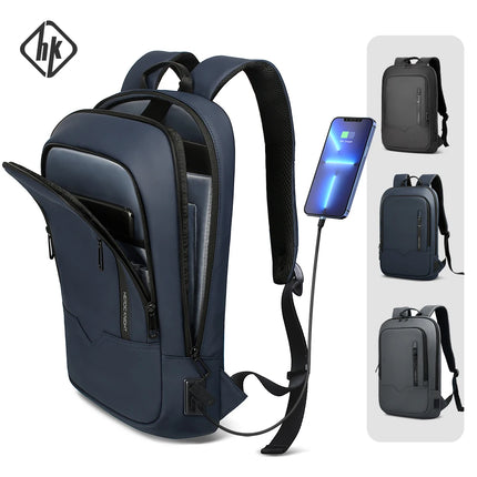 HK Slim Backpack Men 15.6 Inch Laptop USB Charge Waterproof by zapcart