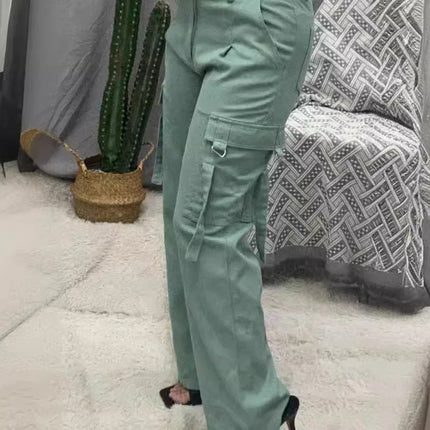White Elegant Cuffed Cargo Pants For Women Hollow Out by zapcart