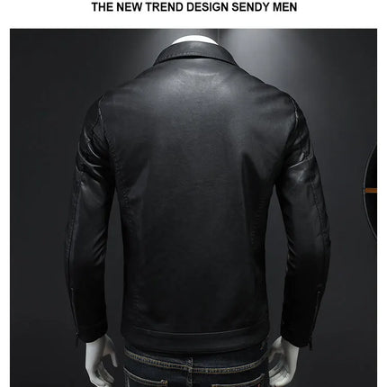 Motorcycle Leather Jacket Men Slim Fit With Pocket Korean by zapcart