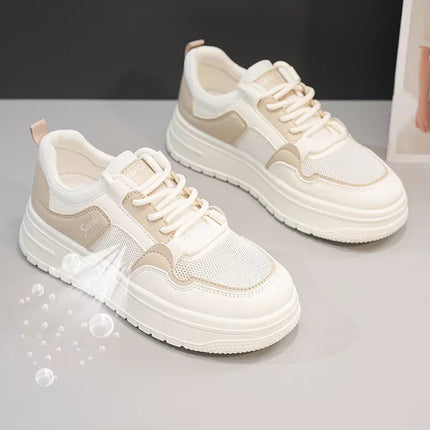 Women Mesh Breathable White Sneakers With Height Boost by zapcart