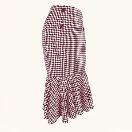 Houndstooth Knee Length Skirt Women High Waist Chic Slim by zapcart