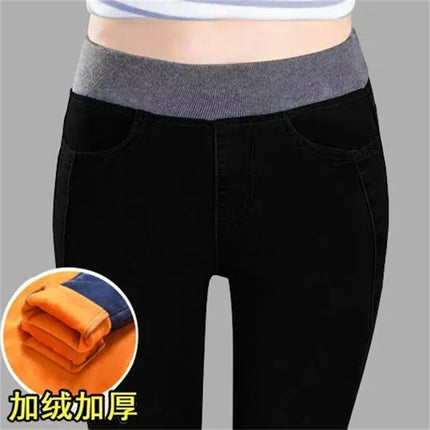 Winter Plus Velvet Stretch Jeans For Women Warm High Waist by zapcart