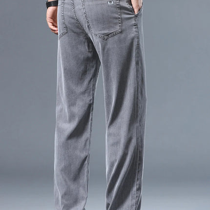 Brother Wang Men Lyocell Jeans Soft Drape Loose Straight by zapcart