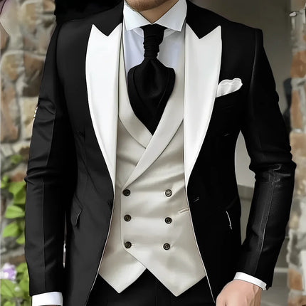 CN Jiangsu Men Slim Fit Wedding Three Piece Suit Peak Lapel by zapcart