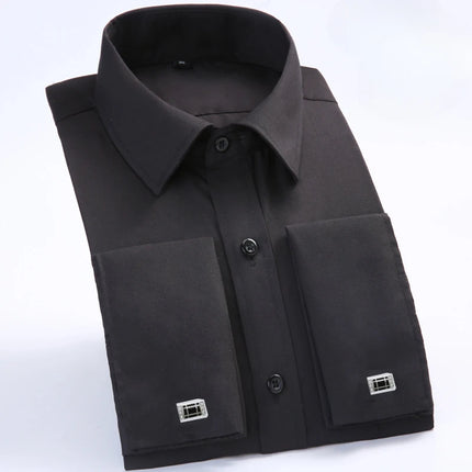 Men's French Cuff Dress Shirt White Long Sleeve CN Zhejiang by zapcart