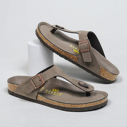 Shinefull Mens Leather Flip Flops Non Slip Durable Outdoor by zapcart
