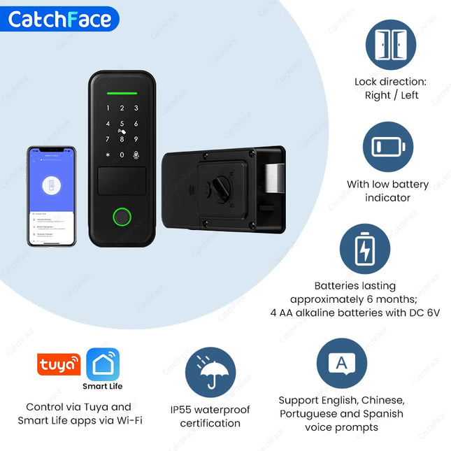Catchface Fingerprint Smart Door Lock IP66 Outdoor Security by zapcart