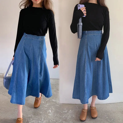 High Waisted Denim Skirt for Women Loose Fit Korean Chic by zapcart