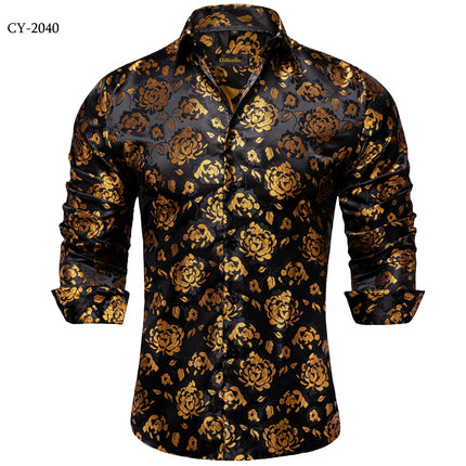 HenanChoice Mens Jacquard Paisley Shirt Long Sleeve Luxury by zapcart
