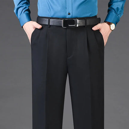 ICPANSCN Men High Waist Wool Cashmere Pleated Suit Pants by zapcart