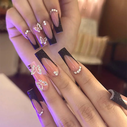 Extra Long Press On Nails Glue Included Bear Bow For Women by zapcart