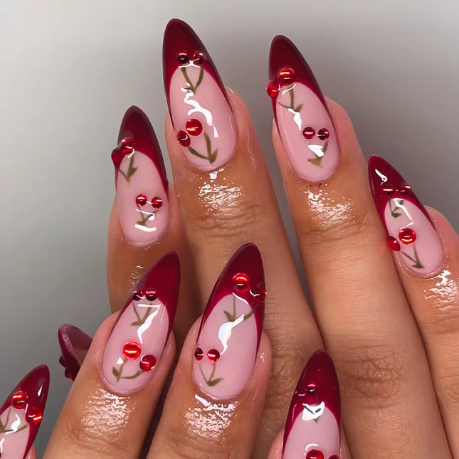 YADORNOS 24Pcs Press On Nails Almond Brown Tips Cherry Spicy by zapcart
